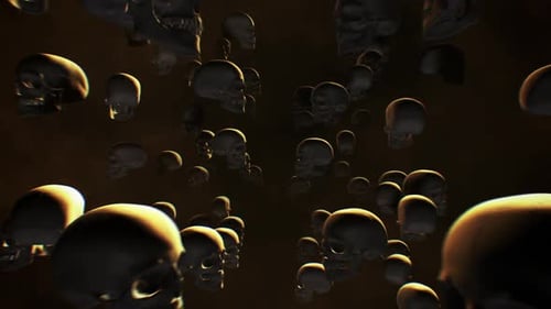 3D Floating Skulls Horror Background Loop
