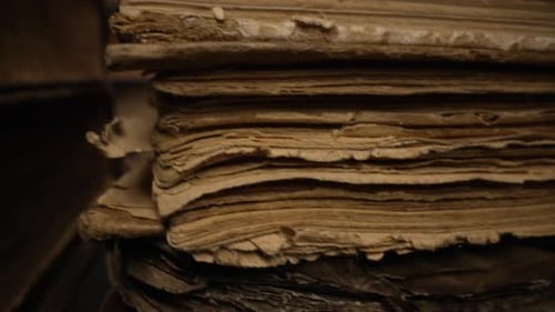 Library Towers Of Old Books Slider Macro Along Pages In Antique Shop Vintage