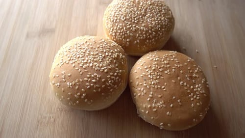 Burger Buns with Sesame Seeds Overhead Close Up