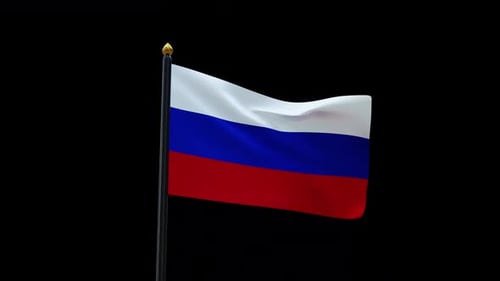 Waving Russian Flag on Black Background