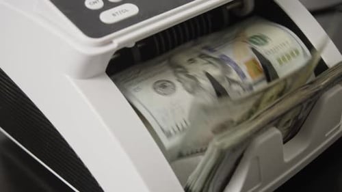 Money Counting Machine with Motion Bills Money Counting Process Business and Finance Concept with