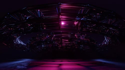 Abstract Neon Geometric Tunnel with Pulsating Cyberpunk Lights