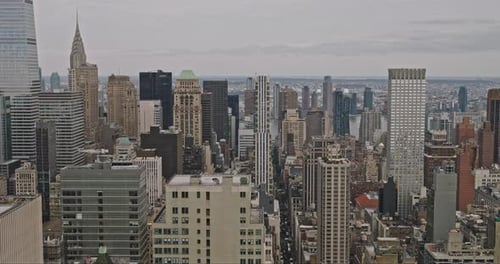 NYC New York Aerial v228 drone flyover Garment District, birds eye view capturing towering skyscrape
