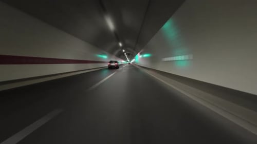 Car Driving on Highway and Tunnel at Night