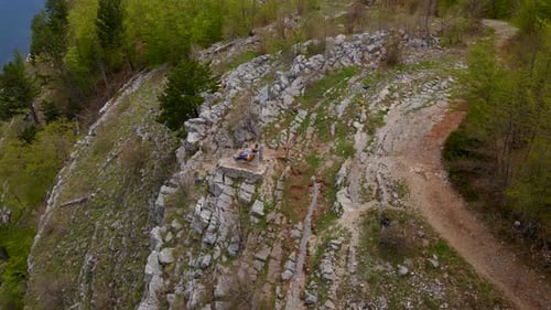 Aerial Video of a Family of Tourists Visitng the Grlo Sokolovo Canyon a Famous Sightseeing Location
