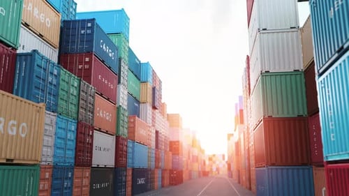 China Import Export Cargo Shipping Container with Flag of China in a Port 3d Animation