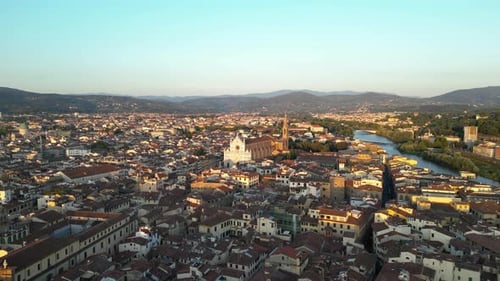Basilica of Santa Croce in Florence and Piazza Di Santa Croce Aerial Italy