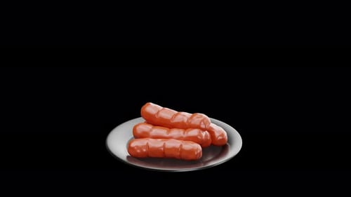 3D Animation of Sausages on a Plate with Fork | Alpha Channel