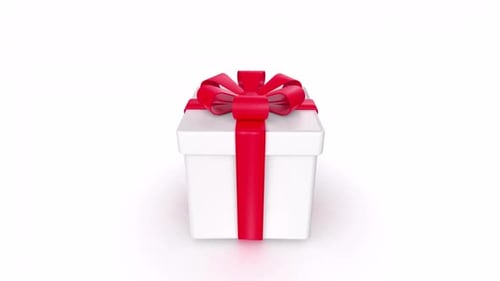 Rotating White Gift Box with Red Ribbon Animation