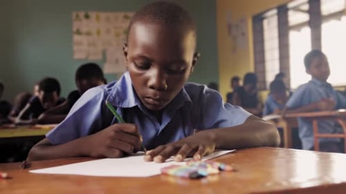 Of African School Children/ Pupils Drawing in Art Class