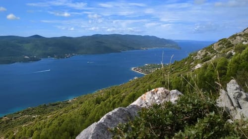 Pristine sea and mountain view from top of mountain hill, Mediterranean