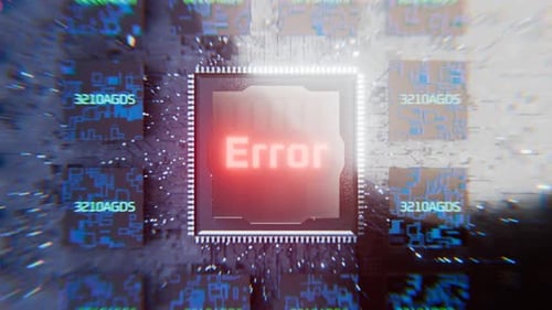 Fehlfunktion des Computers, Hackerangriff. Kritische Fehlermeldung blinkt auf dem Prozessor
.