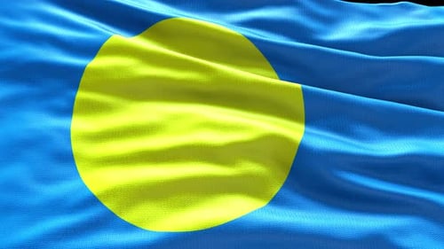 Seamless Loop of a Waving Blue and Yellow Fabric Flag