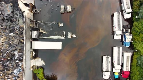 Desolate panorama of factory reduced to ashes after devastating fire in Toronto, Canada