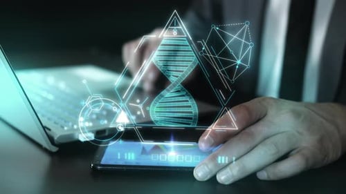 Futuristic DNA Double Helix HUD Animation for Science Technology