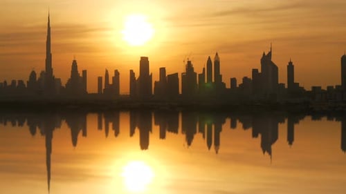 Time Lapse of City Skyline at Sunset Sky
