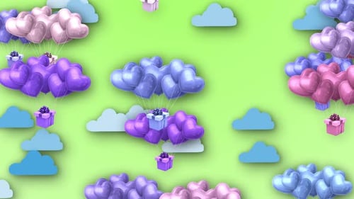 Sweet Heart Balloons with Gift Boxes Floating Animation