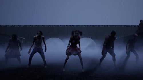 Halloween Night Zombies Perform Thriller Dance In Cemetery