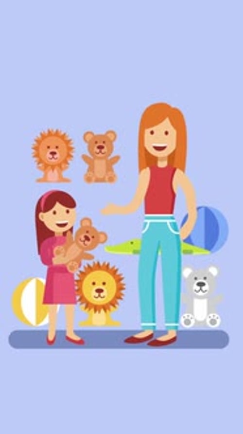 Little Girl Buying A Teddy Bear From A Toy Store With Her Mother Vertical