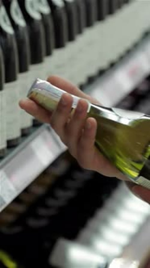 Hand Selecting Bottle of White Wine on Shelf