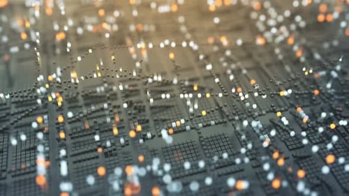 Matrice futuriste de cubes lumineux. Transfert de données volumineuses ou concept d'ordinateur quantique. Boucle sans couture