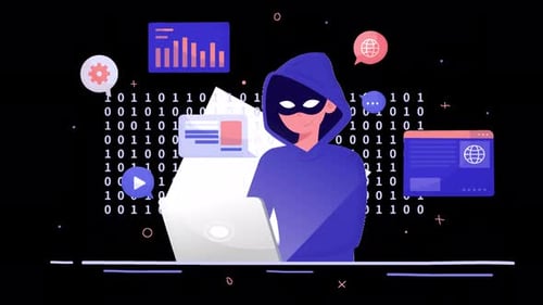 information security, hacker using a computer, computer virus animation 4k with alpha channel