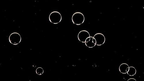 Foto macro de bolhas de ar transparente de tamanhos diferentes em água limpa subindo sobre o corpo de fundo preto