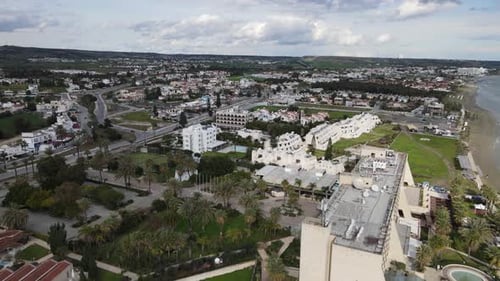 City line of houses located on the sea
