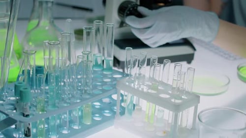 Lab Experimentation with Microscope and Test Tubes