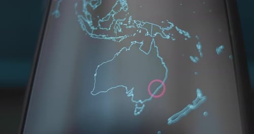 Abstract World Map Animation With Australia Highlighted