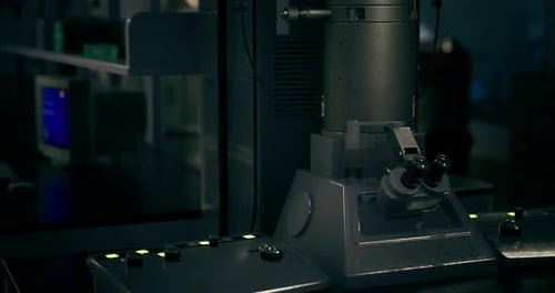 Detailed View of Laboratory Equipment in a High Tech Research Facility at Night
