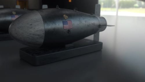 Realistic Nuclear Bombs with American Flag and Radiation Symbol