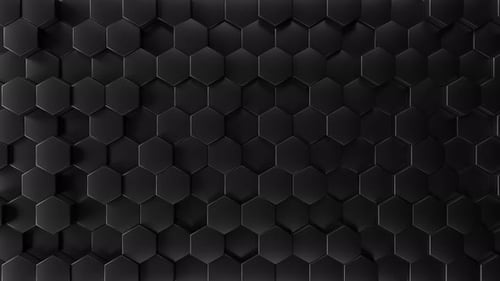 Hexagonal black pattern.Moving black wall.Hexagons move up and down.Geometric background.3d loop
