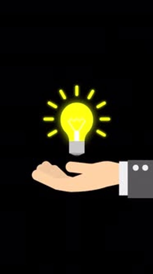 Flat Design Hand Holding Idea Lightbulb Animation