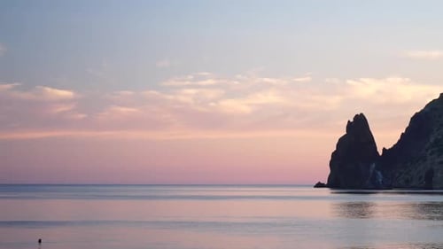 Aerial Panoramic View of Beautiful Sunset Above Sea Beautiful Seascape Sun Glare Small Waves on the