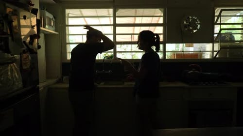 Loving Couple Embrace in Domestic Kitchen