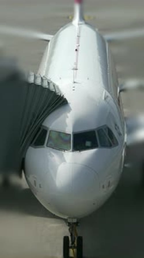 The Front View of a Large Aircraft Parked at the Airport for Passengers and Cargo