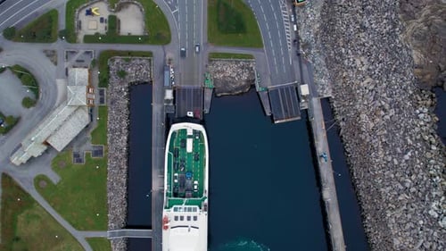 Passenger and Vehicle Ferry in Norwegian Fjord
