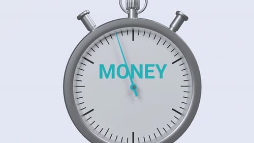 3D Animated Stopwatch Ticking with Money Concept