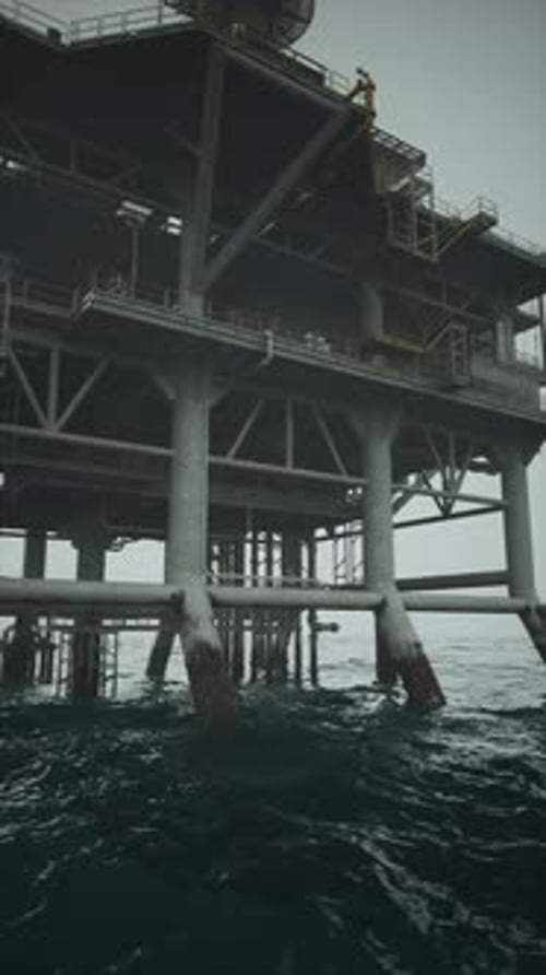 Exploring the Towering Structure of an Oil Rig Amidst Choppy Waters