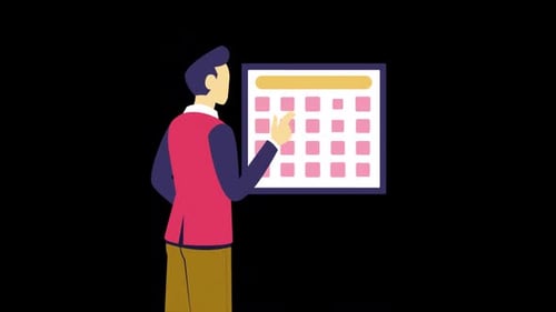 2D Flat Design Animation of a Person Interacting with a Calendar