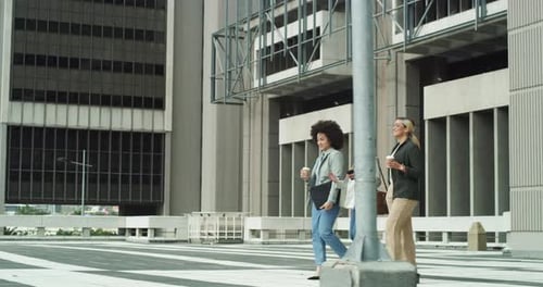 4k video footage of three business woman walking out of the office