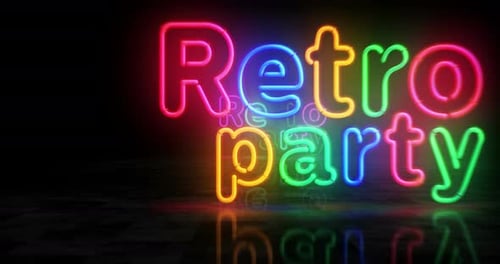 Retro party nightlife neon symbol 3d flight between