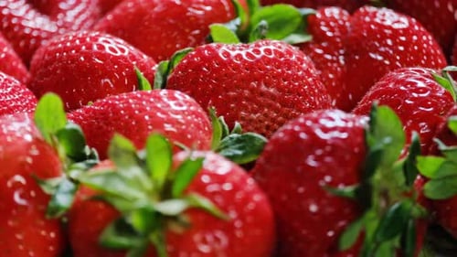 Frische reife Erdbeeren rotieren aus nächster Nähe