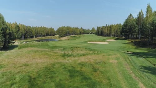 Summer Sunny Day Aerial View of Golf Course in Forest Area Golf Club View of the Field of Green Lawn