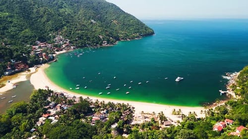 Famous Mexican Beach Of Yelapa With Typical Village. Aerial View Of The Bay