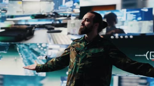 Army Officer Works in National Defense Operations with Digital Tech