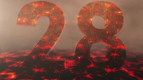 Lava Themed Hot Burning Number 28 Over a Volcanic Molten River