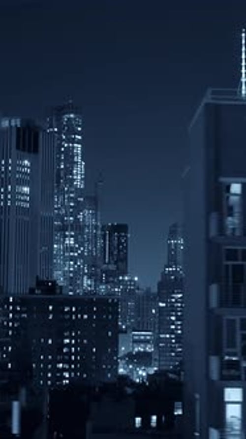 City Skyline At Night: Vertical Video