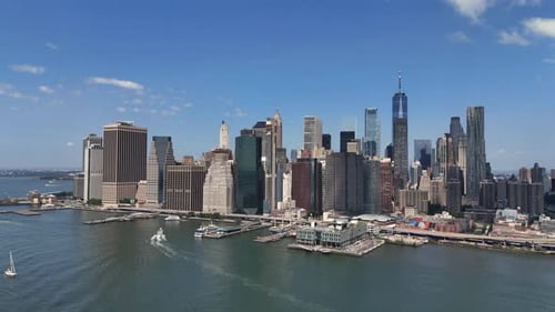 New York Skyline From Drone New York Manhattan Over the Hudson River